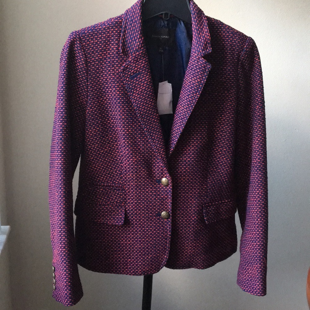 Red and Blue Knit Button Jacket